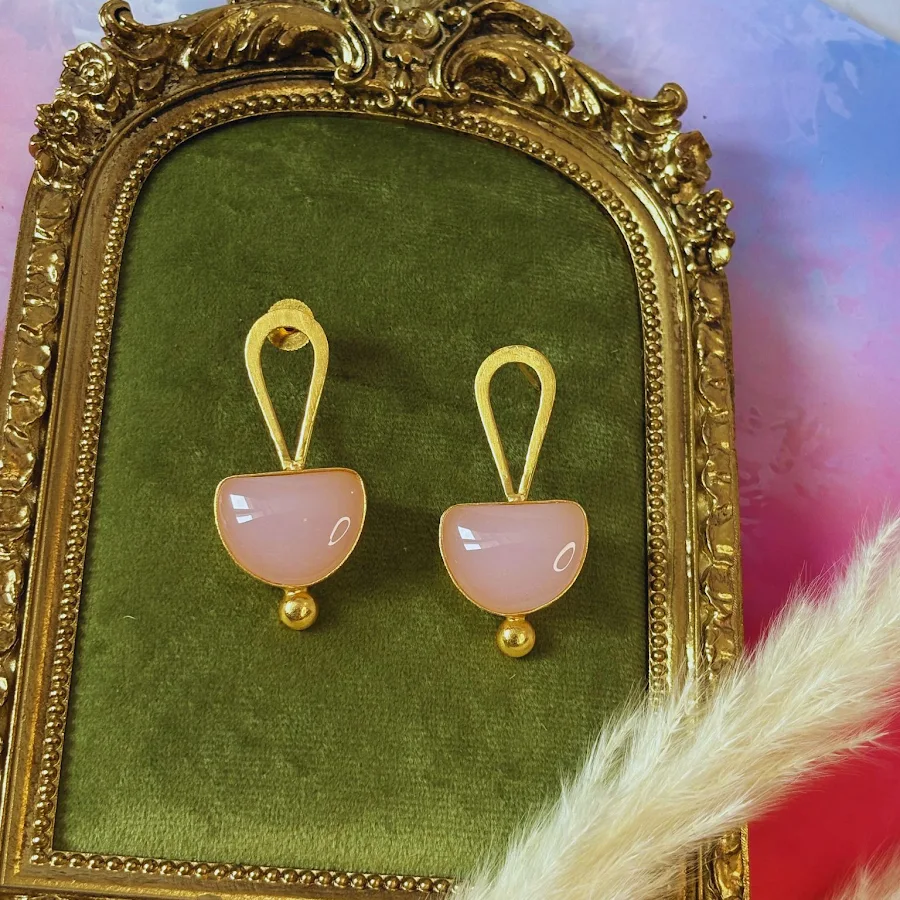 Pink Crescent Earrings